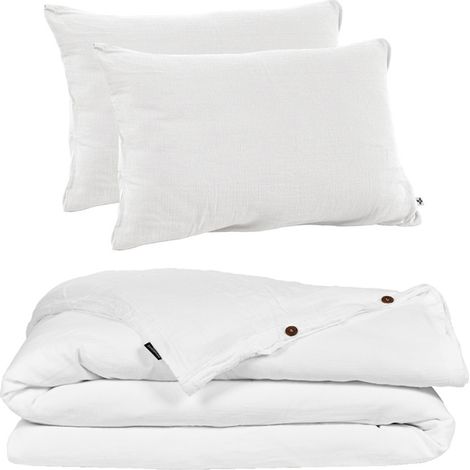 Parure de lit 220 x 240 cm en double gaze de coton blanc - PEPA 1 (1/5)