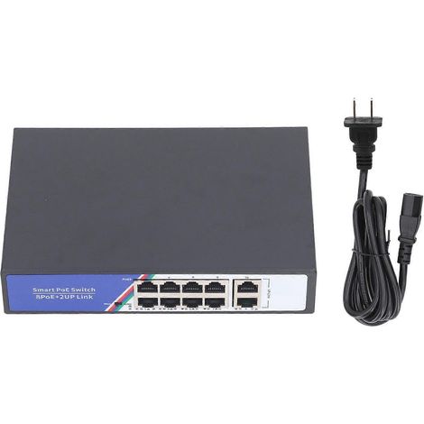 10-Port PoE-Switch, unmanaged, Plug-and-Play-Netzwerk-Ethernet-Switch, 20 Gbit/s Kapazität, Metallgehäuse, 100