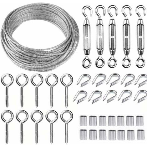 Kit di cavi in acciaio inossidabile da 30 m/2 mm - Tenditore per cavi M5 per impieghi gravosi, rotolo di filo per recinzione, ringhiera in cavo per piante rampicanti