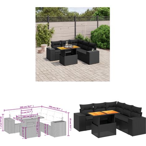 Salon de jardin 6 pcs avec coussins noir résine tressée - Ensemble Salon De Jardin - Meuble Extérieur - Jardin Design - Mobilier Résistant Aux Intempéries - Chaise Lounge - Home & Living (1/3)