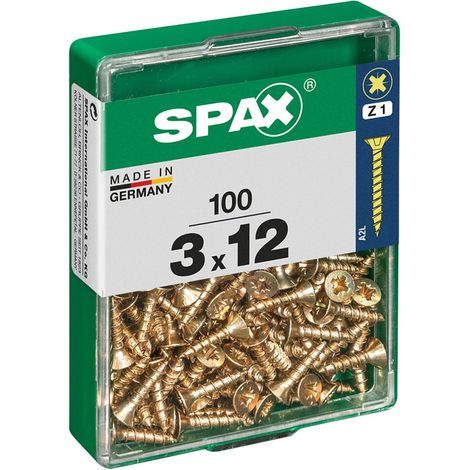 Boîte 100 Unités. Vis A Bois Spax Cab. Plat Yellox 3.0x12mm Spax (1/2)