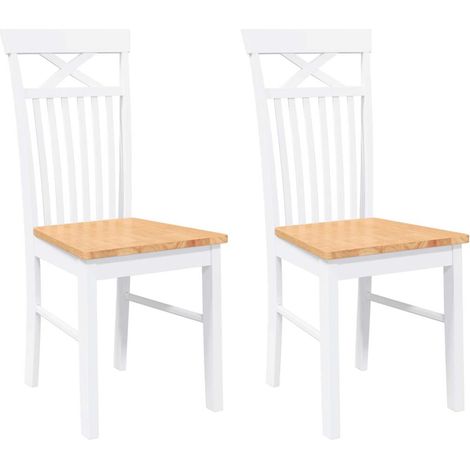 Lot de 2 Chaises à manger，Chaise de cuisine blanc bois massif caoutchouc CFW20708 (1/5)