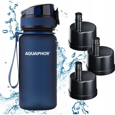 Bouteille filtrante AQUAPHOR CITY 350 ml Bleu marine + 3 cartouches (1/5)
