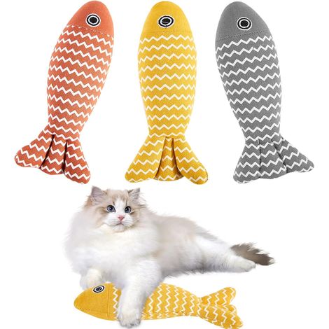 Set mit 3 Katzenspielzeugen in Form von Fischen und Katzenminze, für Katzen in Innenräumen (1/4)