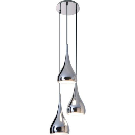 Pendelleuchte Designlampe Deckenlampe Hängeleuchte Chrom Metall 3-Flammig
