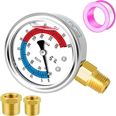 Jauge de pression de filtre de piscine remplie de glycérine 0 60 PSI 3,5 cm NPT Boîtier en acier inoxydable facile à lire pour système de filtre de piscine et équipement de spa Accessoire de (1/5)