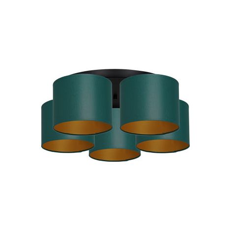 Plafonnier noir Arden 5 abat-jour verts dorés Luminex