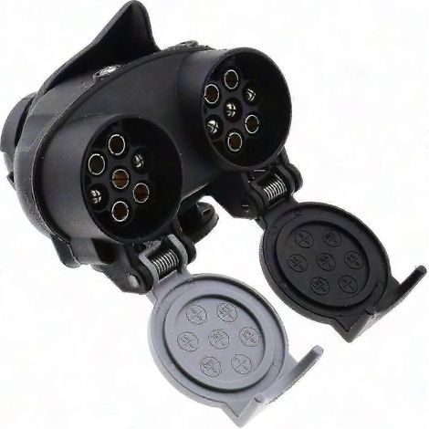Adaptateur double prise 12N/12S 13 vers 7 broches pour remorque, convertisseur euro, étanche, noir, 12V, attelage voiture/camion, connecteur de traction. (1/4)