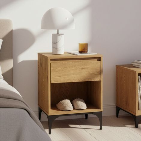 Tavolino Laterale Kistiandi Comodino con Cassetto 62 x 46 x 40 cm - Effetto Rovere Scuro [en.casa]
