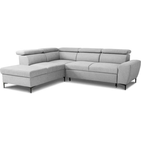 Canapé d'angle convertible réversible avec coffre - 5 places - KASIMIR - Tissu gris - 258 x 79/98 x 219 cm (1/5)
