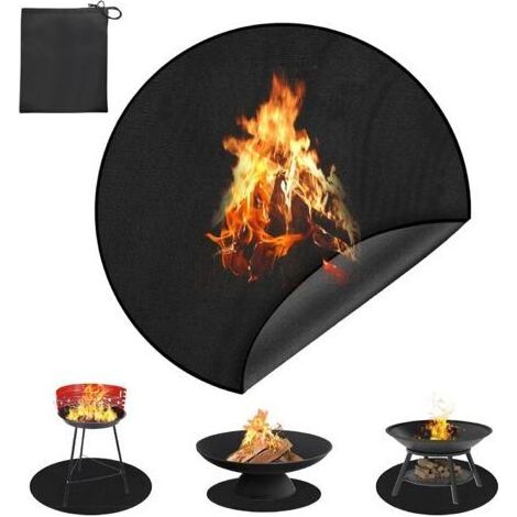 Tapis Ignifuge Rond Tapis De Foyer 91Cm Tapis De Protection De Sol Ignifuge Résistant À La Chaleur Pour Barbecue En Plein Air,Camping,Patio, Noir (1/5)