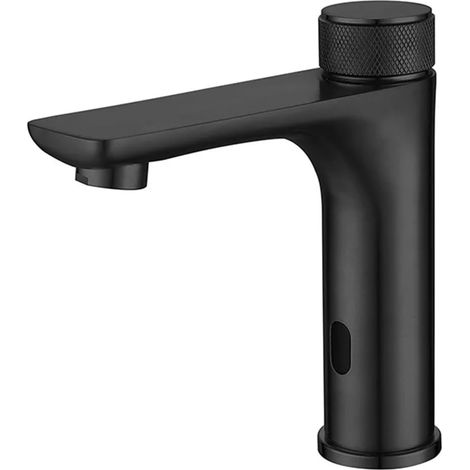 Infrarotsensor-Armatur, Warm- und Kaltwasser, 3/8"-Zulaufschlauch, Aufsatzmontage, batteriebetrieben, geeignet für Spülbecken, schwarz