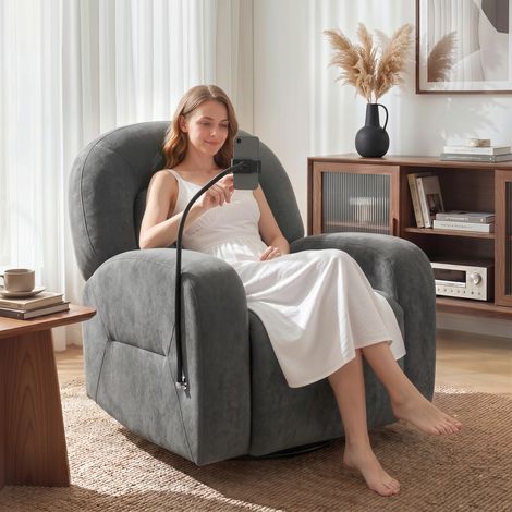Sillón Relax Reclinable 3 en 1 con Función Mecedora Giratorio 360° Soporte para Teléfono Asiento Amplio Gris (1/5)