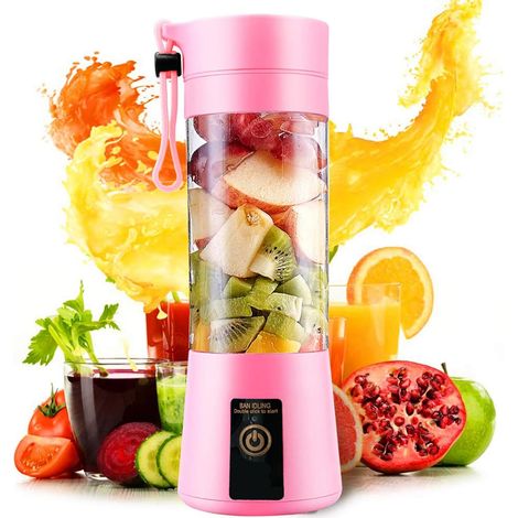 Mini blender portable rechargeable USB 380 ml pour smoothies, milkshakes et jus de fruits frais, avec six lames - Léger et idéal pour les voyages, le bureau et la cuisine (1/5)