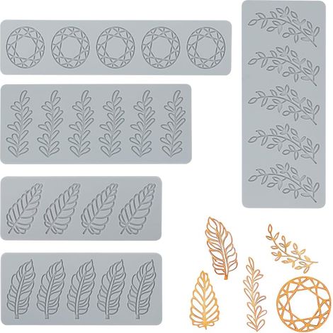 5 Pièces Moule Silicone Patisserie, Dentelle Feuille Réutilisable sans BPA pour Fondante, Chocolat, Décoration de Gâteaux, Desserts et Fruits (1/5)