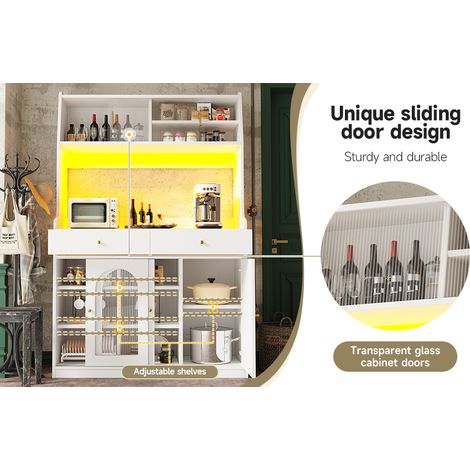 Armoire de cuisine, armoire haute, armoire à vitrine, armoire-buffet avec tiroirs réglables. Armoire de salle à manger avec 2 compartiments. Table de salle à manger équipée d’un éclairage LED (1/5)