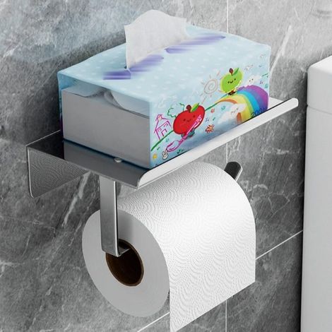 Distributore di carta igienica in acciaio inox nero, supporto senza trapano 18x10x7 cm con porta telefono da bagno (1/3)