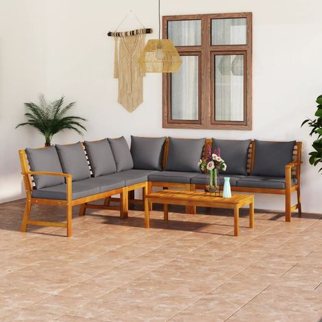 FIMEI Salon de jardin 6 pcs avec coussin Bois d'acacia solide (1/5)