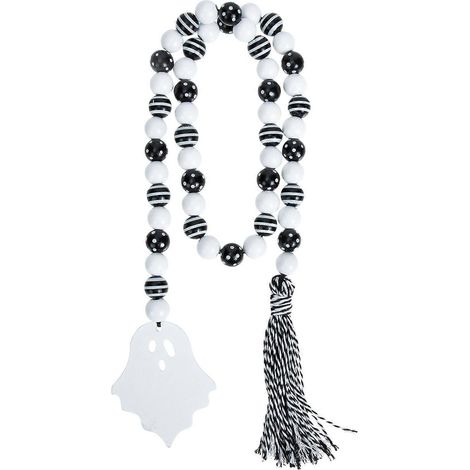 Décoration suspendue en perles de bois pour Halloween : lot de 4 perles avec pompon (1/5)
