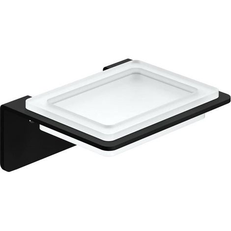 Porte-savon mural moderne - Inox mat et verre opaque - Adhésif 3M - Noir - 13 x 11,1 x 8 cm (1/4)