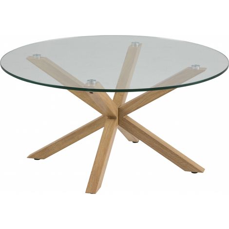Heat Couchtisch Ø82 cm Tischplatte aus Glas und einem Metallgestell mit Eiche Folie.