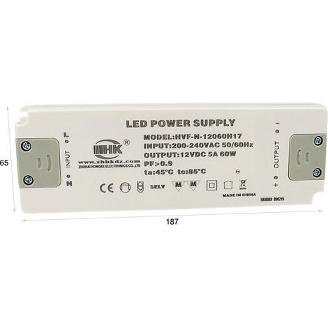 Alimentatore Trasformatore CV 60W 12V 5A Super Slim Solo 22mm Spessore (1/3)