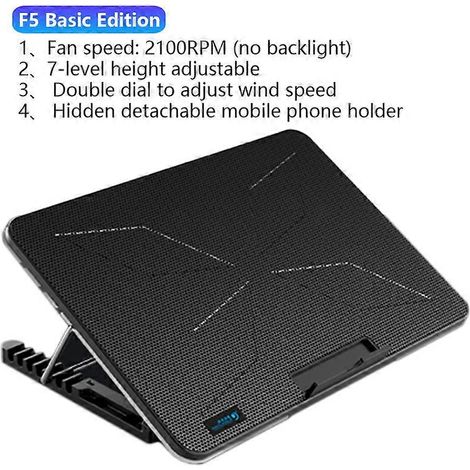 Refroidisseur pour ordinateur portable de jeu RGB 12-17 pouces, support de refroidissement à six ventilateurs avec écran LED, support de refroidissement pour ordinateur portable avec deux ports USB (F (1/5)