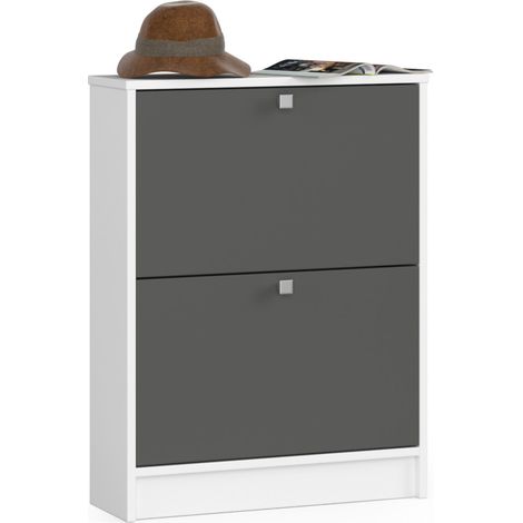 Zapatero con 2 compartimentos AKORD Blanco 60 cm 2 puertas basculantes Grafito Gris 60x20x80 cm (1/4)