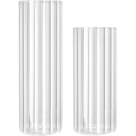 Lot de 2 Vases Décoratifs en Verre Rayé Vases à Fleurs Hydroponiques Diamètre 9 Cm Hauteurs 15 Cm et 20 Cm pour Maison Bureau et Décoration Intérieure (1/5)