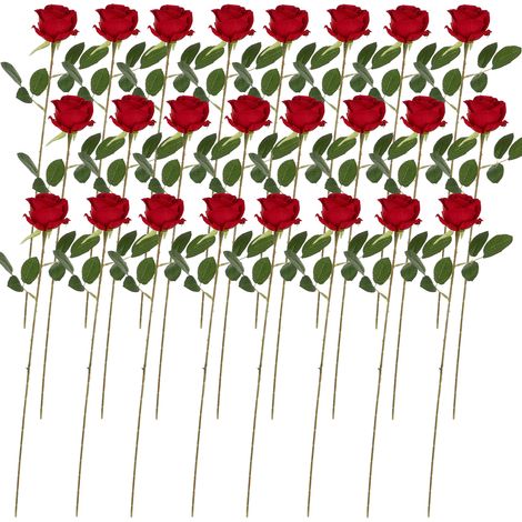 (24 gebogene Rosen pro Beutel) (Rot beflockt) Künstliche Samtrosen für Hochzeitsdekoration, Heimdekoration und Blumenarrangements. (1/3)