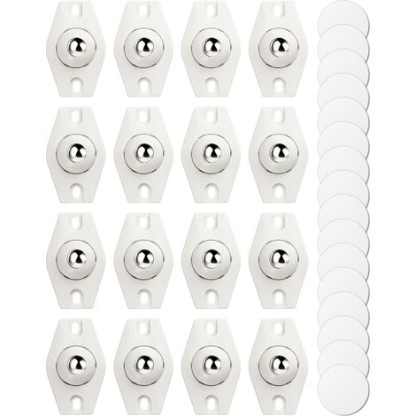 Lot de 16 mini roulettes pivotantes autocollantes à 360° pour meubles, boîtes de rangement, ustensiles de cuisine et poubelles (blanc)
