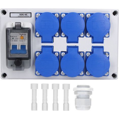 Wall socket box, 6-position waterproof ABS German-style socket switch, for gardens, 200-250V (1/5)