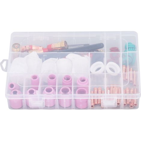 68-teiliges WIG-Schweißzubehörset: Glasbecher, Anschlussstück, Elektrode, Spule, PTFE-Frontabdeckung für WP 17, 18 und 26. (1/5)