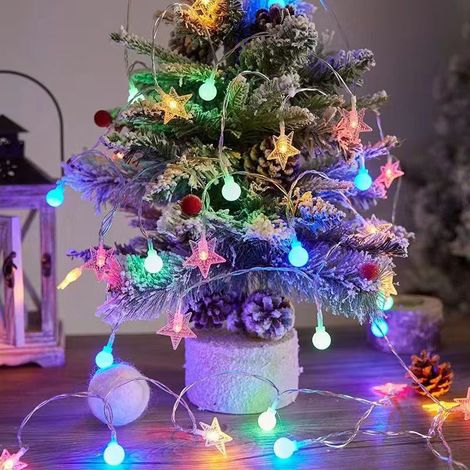 Guirlande lumineuse à boules blanches, 20 boules colorées, 3 m, boîtier à piles, 20 ampoules, USB. (1/5)