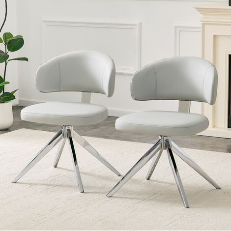 Silla giratoria moderna, diseño contemporáneo, respaldo cómodo, base metálica, PU, gris claro (1/5)
