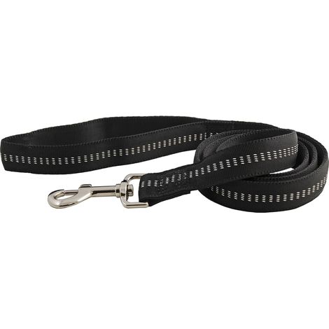 Laisse Sangle Tubulaire Matelassée en Nylon pour Chien Noir Largeur 25 mm Longueur 120 cm Taille L