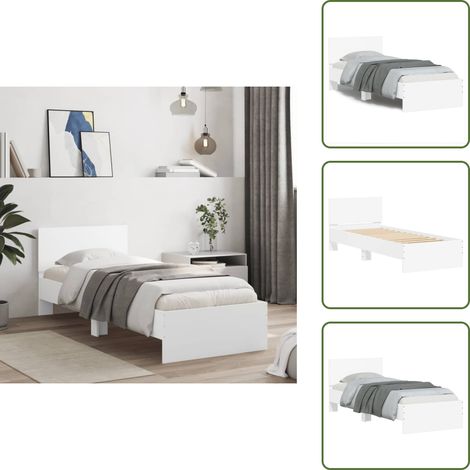 The Living Store Bettgestell mit Kopfteil Weiß 75x190 cm Holzwerkstoff - Bettestell - Doppelbett - Holzrahmen - Weißes Bett - Lattenrost