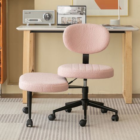 Chaise de bureau velours avec repose-pieds intégré, fauteuil pivotant 360° réglable en hauteur, pour home office - Rose