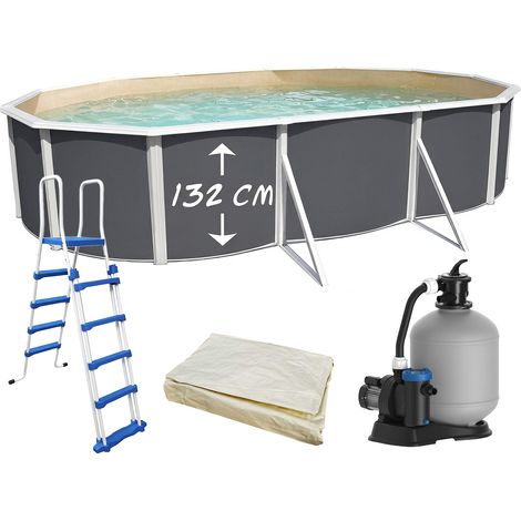 Piscine hors-sol acier Toi ANTHRACITE MAGNUM Secu ovale 640 x 366cm H 132cm liner sable