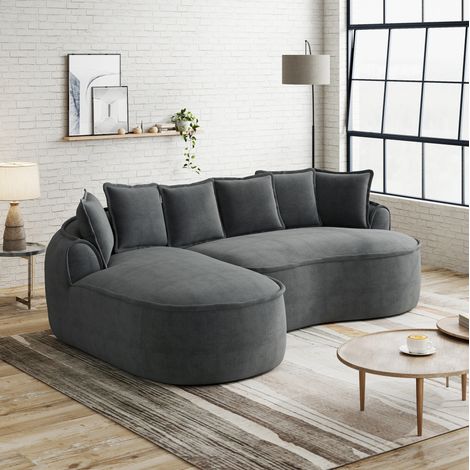 Canapé d'angle modulable 252x164x67 cm gris, méridienne, tissu chenille, sans montage MEUBLIV (1/5)