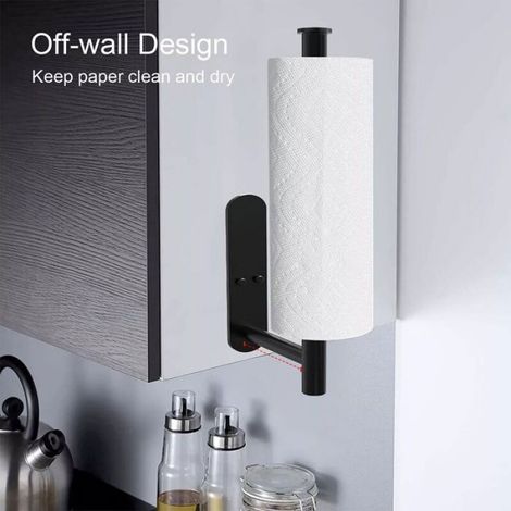 Porte essuie-tout mural - Acier inoxydable - Installation sans perçage - Support rouleaux jusqu'à 30 cm - Argent brossé (1/5)