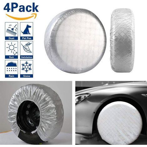 Tire Cover Set de 4, Pneu Film Aluminium étanche de Protection Solaire Couverture, Convient pour 19" à 22" diamètre du Pneu, pour RV Voyage Remorque SUV,Argent (1/4)