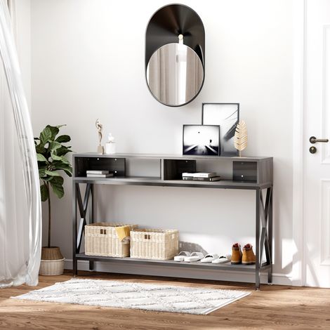 Table Console Table d'Entrée Industriel Multi-rangements 120 x 23,5 x 75 centimètres Bois Gris