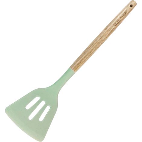 Fackelmann Ocean Spatola scanalata, spatola in silicone con anima rigida in acciaio, manico antiscivolo in legno certificato FSC, 27 x 4 cm, verde acqua, 1 pz.
