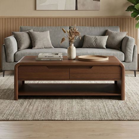 Table basse 2 tiroirs 115x65x40cm en bois de manguier brun - BOHO (1/5)