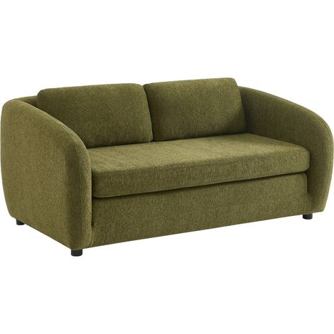 sweeek - Schlafsofa 2 Plätze Chenille-Stoff, Stoff, Khaki (1/5)