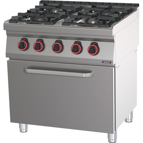 Fourneau mixte professionnel - 4 feux gaz - Four électrique ventilé GN 1/1 - 80cm - Casselin