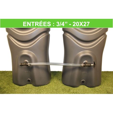Multicuves – Kit de raccordement souple pour récupérateurs d'eau de pluie – Filetage mâle 20x27 mm – Tuyau 1,5 m – Robinet raccord rapide Ø 15 mm
