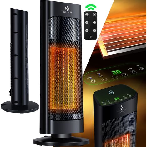 KESSER® Heizlüfter mit Fernbedienung energiesparend leise 2000W Keramik Heizstrahler Standheizstrahler 15-30°C - Schnellheizer mit 80° Oszillationsfunktion Schwarz