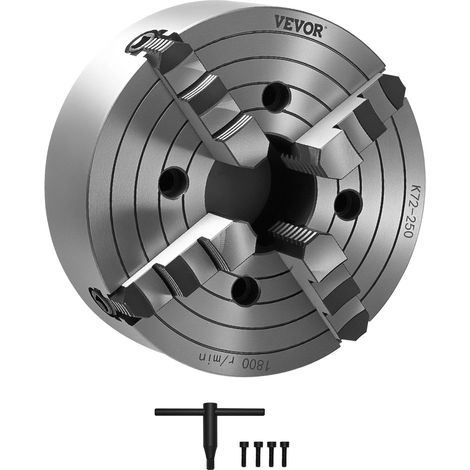 Serrage précis mandrin de tour 4 mâchoires autocentrant 250 mm, mors réversibles, pour tours à bois et métal (1/5)
